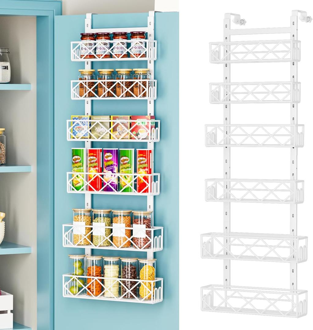 Random Color-Over the Door Pantry Organizer 6-Tier Adjustable Baskets Hanging Spice Door Rack Narrow - 13.1" W x 52.3" H Behind the Door Storage for Kitchen, Bathroom, and Closet Organization