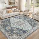 8x10 Washable Area Rugs for Living Room: Non Slip Vintage Blue Yellow Rug, Large Soft Stain Resistant Indoor Floor Carpets for Bedroom Dining Room Nursery Home Office Kid & Pet Friendly