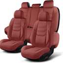 TIEHESYT Car Seat Covers Full Set, Breathable Leather Automotive Front and Rear Seat Covers, Car Seat Protectors Full Set, Compatible with Most Vehicles, SUV (Martha Red, Front Pair and Rear)