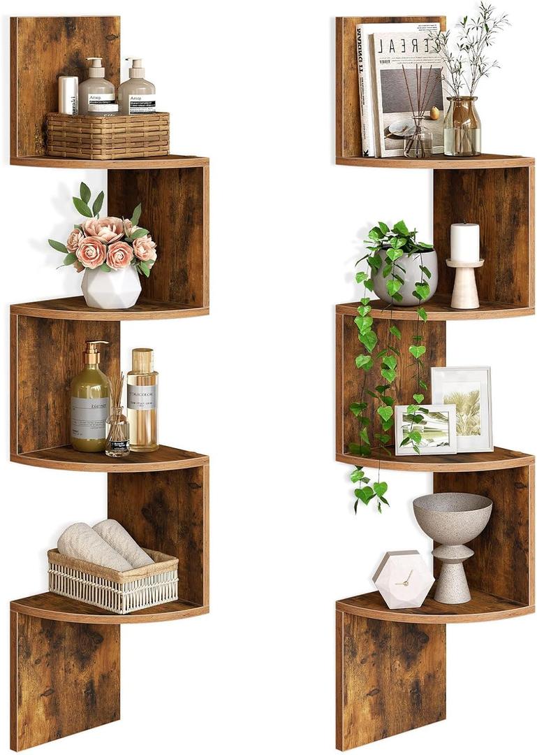 HOOBRO Corner Shelf Wall-Mounted, Set of 2 Floating Corner Shelves for Wall, 4-Tier Corner Bookshelves for Living Room, Bedroom, Bathroom, Home Office, Rustic Brown BF25BJP201 (41.3 Inches) HOOBRO Corner Shelf Wall-Mounted, Set of 2 Floating Corner Shelves for Wall, 4-Tier Corner Bookshelves for Living Room, Bedroom, Bathroom, Home Office, Rustic Brown BF25BJP201 (41.3 Inches)