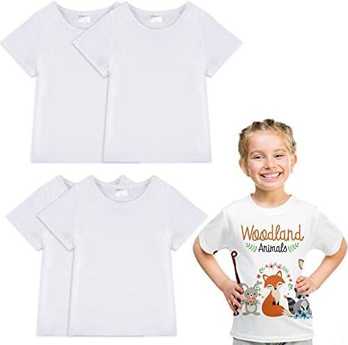4 Pieces Sublimation Blank White T-Shirt Polyester Blank Crew Neck Short Sleeve T-Shirt for Children, Size S-6