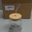 2 Pcs Grape Shape Glass Cups with Bamboo lids and Straws, 12 oz Drinking Glasses Set, Coffee Cups for Water, Tea, Juice, Milk, Beverage, Beer, Cocktails and More