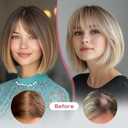 REECHO Hair Toppers for Women Real Human Hair, Seamless Human Hair Toppers with Bangs, 360 3D Cover Clip in Bangs Hair Extensions for Daily Wear, Medium Brown with Highlights