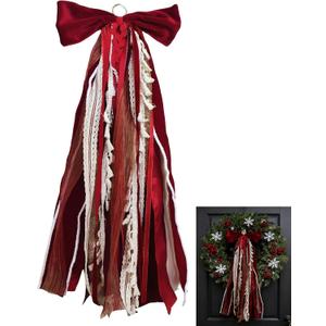 Assorted Ribbon Bow for Wreath, Large Red Velvet Bow, Clip-On Fall Decorative Ribbon Sash Bundle Wreath Making Supplies for Thanksgiving Christmas Holiday Front Door Decor Xmas Outdoor Decorations