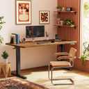 Huuger Electric Standing Desk with Power Outlets and USB-C Port, 55 X 24 Inch Height Adjustable Desk, Sit Stand Desk for Home Office, Computer & Gaming Desk with 4 Presets, Rustic Brown