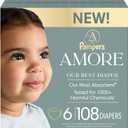 Pampers Amore, Size 6 (23-44 lbs), 108 Count, Our Best Diaper Hypoallergenic & Fragrance Free, Up to 100% Leakproof, Soft as Cashmere