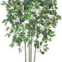 Timoo Ficus Tree Artificial 6 FT Tall Faux Plants Indoor Fake Tree with White Tall Planter, Artificial Plants Indoor Faux Tree with Full Realistic Leaves, Fake Plant for Home Office Corner Decor