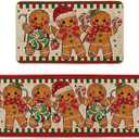 Artoid Mode Gingerbread Candy Cane Christmas Kitchen Mats Set of 2, Winter Home Decor Low-Profile Kitchen Rugs for Floor - 17x29 and 17x59 Inch