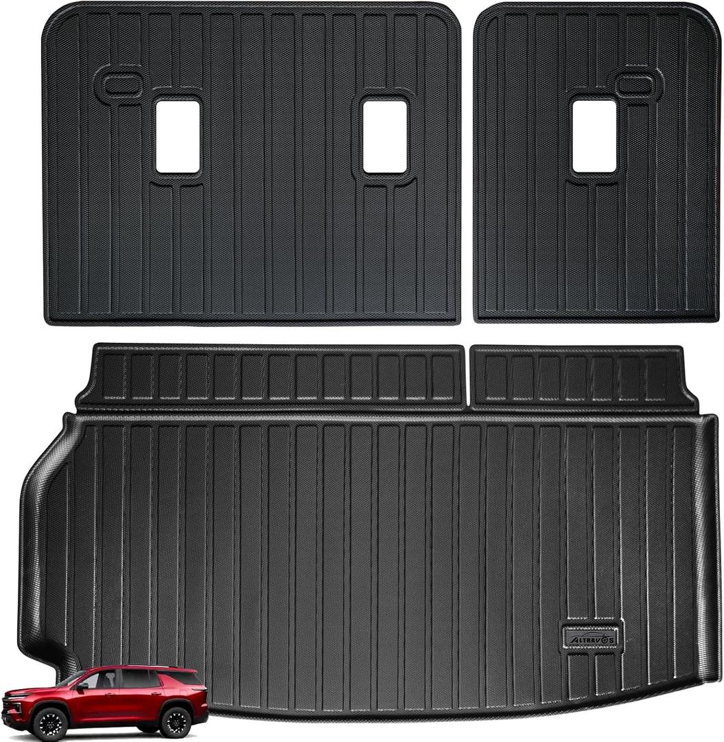 Large Trunk Mat for All-New 2024 Chevrolet Traverse with Backrest Protection,TPE All Weather Protection Car Cargo Liners Accessory Covering The backrest Custom Fit for 2024 Chevy Traverse