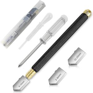 Glass Cutter, 2mm-20mm Glass Cutters Tools Sharp Glass Cutting with Automatic Oil Feed for Mirror Tiles Mosaic (Black-1set)