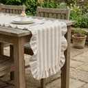 Tegeme Brown and White Ruffle Table Runner 100% Cotton Table Runner for Home Dinner Birthday Party Decoration Baby Shower Dining Room Kitchen Decor (13"x72",Wide Stripes)