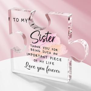 Acrylic Plaque Sisters Gifts from Sister, Sister Birthday Gifts Best Ever Sister Unique Acrylic Puzzle Piece Paperweight Desk Decorations Present for Thanksgiving Christmas Anniversary