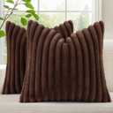 decorUhome Fall Faux Fur Throw Pillow Covers 20x20 Set of 2 Dark Brown