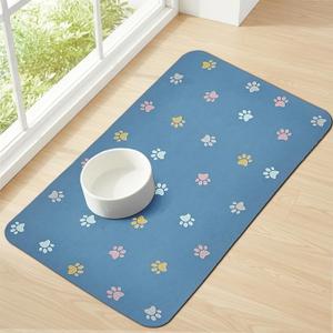 2 x Cat Food Mat Absorbent Dog Mat for Food and Water Non Slip Quick Dry Dog Bowl Mats for Floors 19" X 12" Paw Dark Gray