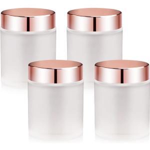 4 Pack,3.4 oz Frosted Glass Jars with Lids,Round Empty Storage Containers with Rose-Golden Lids & Inner Liners,Travel Jars Pot for Cosmetics,Gel,Scrubs,Makeup,Face Cream Lotion