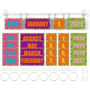 Confetti Calendar Bulletin Board Set Colorful Dot Flip Calendar with Holder Confetti Classroom Decoration with 54 Date Cards Adjustable Calendar Holder for Classroom Home Decor Supplies