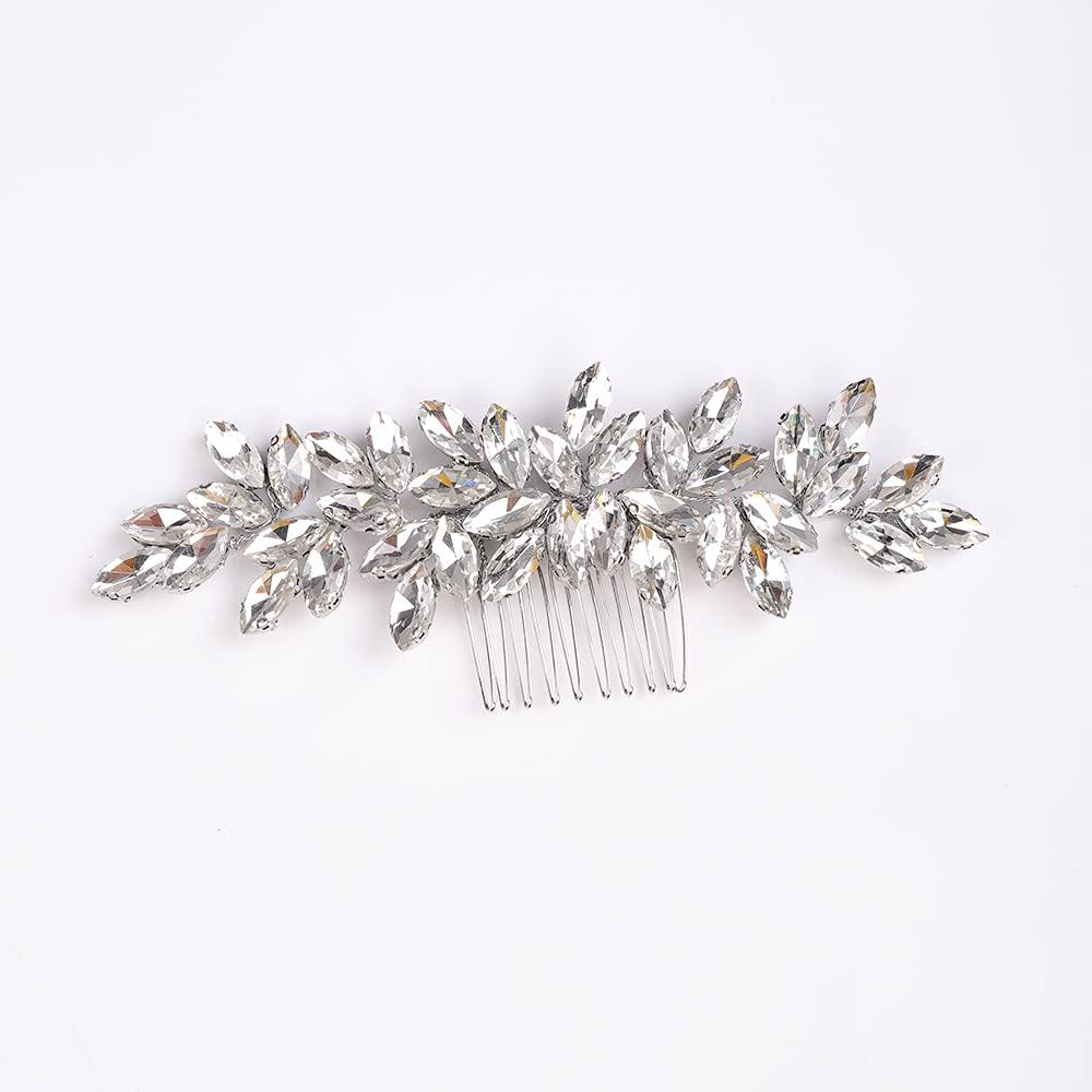 YERTTER Wedding Bridal Crystal Hair Side Comb Wedding Crystal Opal Hair Pieces Brides Head Pieces for Bride Bridesmaid Flower Girl Prom Birthday Party (Silver)