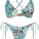 ZAFUL Women's Sexy Cutout Bikini Set High Cut Textured Metal Ring Cheeky Swimsuit Two Piece Bathing Suit (M)