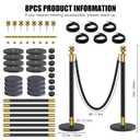 kaiyomi 8Pcs Stanchions with Black Velvet Ropes Set, 5 Feet Velvet Ropes and Posts Poles for Red Carpet Party Decoration and 360° Photo Booth (Golden & Black)