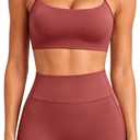SUUKSESS Women 2 Piece Workout Sets Padded Halter Sports Bras High Waisted Biker Shorts with Pockets (X-Small, Maroon)