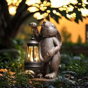 GOODME Garden Statues Rabbit with Solar Lantern,Lawn Garden Decor Outdoor Statue for Patio, Balcony, Yard Ornament,Ideal Rabbit Housewarming Gifts & Birthday Gifts for Grandma Mom Women