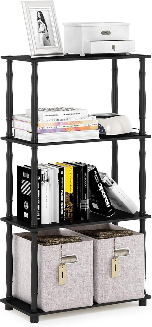 Furinno TURN-N-TUBE Storage Shelves, 4-Tier Book Shelf, Corner Shelf, Toolless Open Shelves, Classic Tubes, for Organization and Storage, Living Room, Home Office, Americano