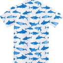 RAISEVERN Boys Button Down Shirts Hawaiian Cartoon Print Slim-Fit Short Sleeve Cool Dress Shirt Cute Top for Kids(2-10T) (White)