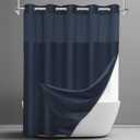 SORTTO No Hook Shower Curtain with Snap in Liner Set Waffle Shower Curtain for Bathroom Hotel Style Fabric Waterproof Inner Liner71" W x 74" H, Navy Blue