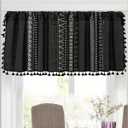 RYNGHIPY Cotton Linen Boho Curtains with Tassels Black and Ivory Striped Curtains Valances for Windows Farmhouse Window Treatment for Kitchen Bathroom 55-inch by 18-inch (55"W x 18"L (Pack of 1))