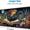 Dragon Desk Mat Gaming Desk Pad Large Mouse Keyboard Pad Book Stars Moonlight Flower Magic Desktop Mats Computer Keyboard Pad Mouse Mat Laptop Mat Office Home Decor 31.5" x 11.8"