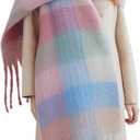 Chunky Scarf for Women Winter Plaid Thick Warm Long Shawl Wraps Cold Weather Big Christmas Fashion Blanket Scarves (Blue Pink Beige 16)