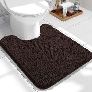 OLANLY Toilet Rugs U-Shaped 24x20, Extra Soft Absorbent Chenille Contour Bathroom Rugs for Toilet, Dry Quickly, Machine Washable, Non-Slip Bath Mat, Brown