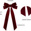 Burgundy Velvet Christmas Ornaments, 5x10 Inch Burgundy Bows for Christmas Tree Vintage Velvet Ribbon Holiday Decor for Home Door Wreath & Garland Indoor Decorations 10PCS