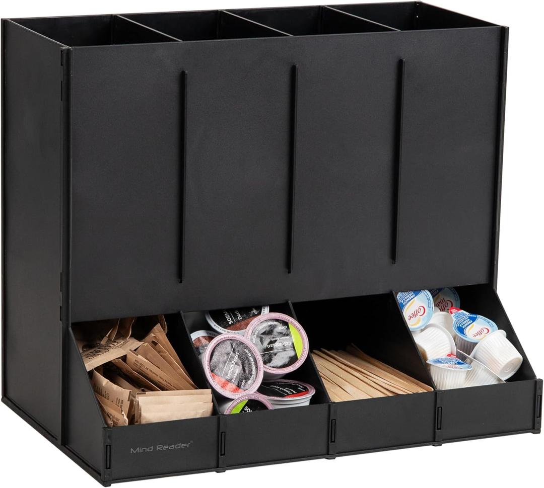 Mind Reader 4-Compartment Single Serve Coffee Pod Dispenser, 120 Pod Capacity, Breakroom, 14.5"L x 9"W x 12.25"H, Black