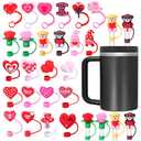 Nuenen 24 Pcs Valentine's Day Straw Covers Caps Silicone Reusable Valentine Topper Tips Love Heart Gnome Lids Splash Proof Plug for 10 mm 0.4 Inch Straws 30 40oz Tumblers Valentines Party Favors Gifts