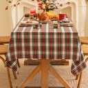 AQOTHES Red White Plaid Christmas Tablecloth 60x84, Tartan Table Cloth Decorations, Winter Holiday Tablecloths for Rectangle Tables Parties Dining Farmhouse Kitchen Decor