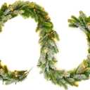 9FT Real Touch Norfolk Snow Pine Christmas Garland with Light Winter Artificial Faux Greenery Garland Table Mantle Stairs Fireplace Wall Outdoor Indoor Porch Home Decorations (Battery Not Included)