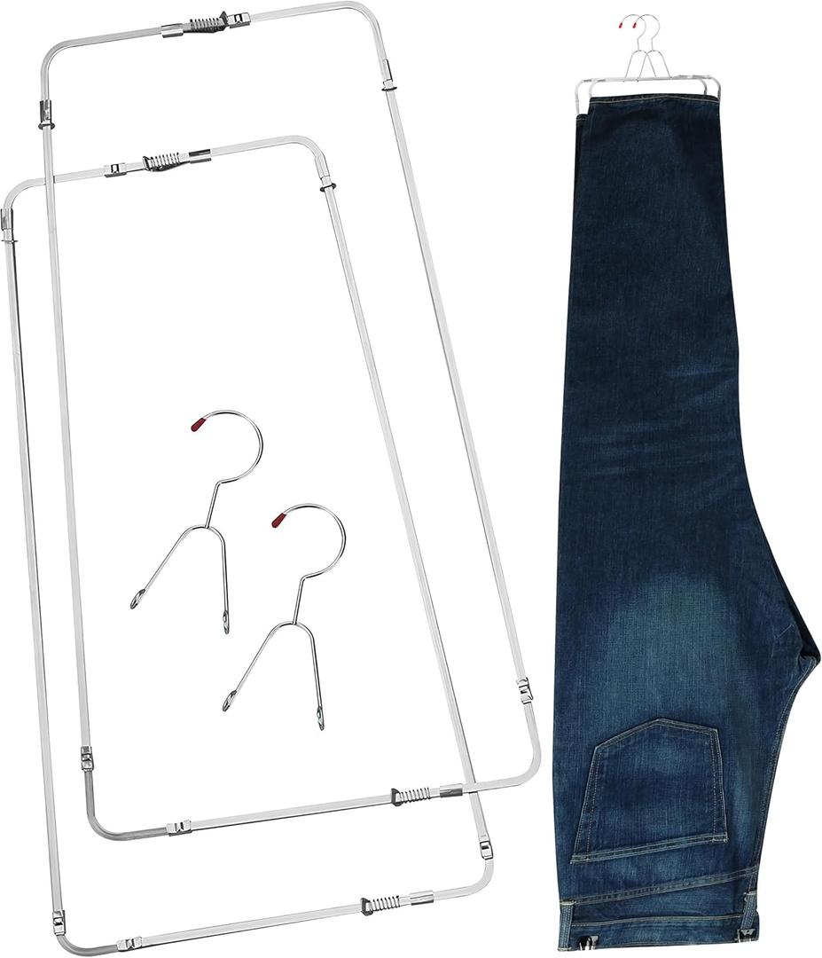 Pants Stretcher with Durable Wire Hanger Wrinkle-Free, Perfectly Creased Drying for Jeans, Dress Pants, Slim Fit, Chinos, Slacks & Cargo. Adjustable Stretchers for Optimal Fit. 2 pa