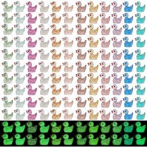 240pcs Mini Glitter Ducks Colorful Tiny Small Little Resin Duck for Dollhouse Fairy Garden Landscape Fish Tank Aquarium Decorations Animals Figures to Hide Miniature Cute Micro Prank Accessories