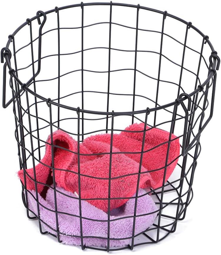 Round Black Iron Laundry Basket with Handles, Modern Style for Laundry Room Storage
