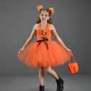 Little Girls 3PCS Halloween Layered Tulle Tutu Dress Headband and Bag Pumpkin Princess Party Cosplay Outfits Clothes (6-7 Years, Orange)