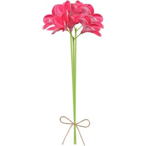 Winterworm 3 PCS Artificial Plumeria Flowers,Real Touch Lifelike Plumeria Frangipani 9 Fake Flower Bouquets with Stems for Home Office Wedding Engagement Party Decoration DIY Craft Gift (Rose Red)