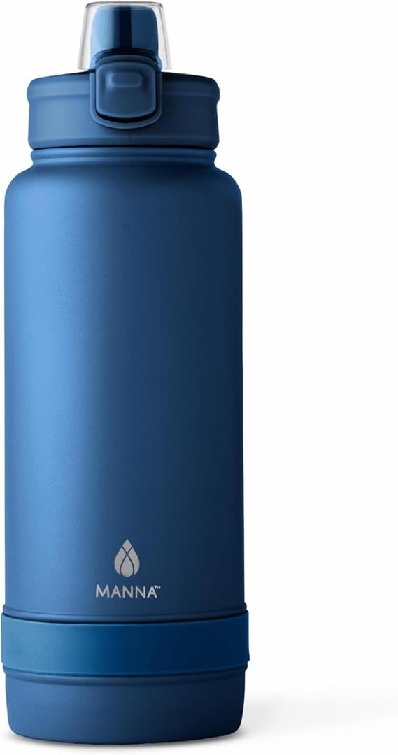 Manna Push Stainless Steel Bottle with Push-open Locking Lid and Sipping Spout - 32 Oz - Sapphire Powder Coat, Colour Name: Sapphire