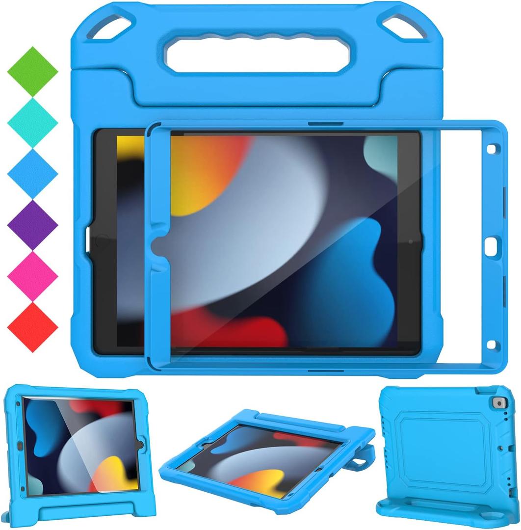 SUPLIK Kids Case for iPad 9th/ 8th/ 7th Generation -10.2 inch 2021/ 2020/ 2019, Built with Screen Protector, Durable Shockproof Handle Stand Case for Apple iPad Gen 9/ 8/ 7, Blue