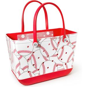 Extra Large Rubber Tote Bag with Protective Zipper Pouch, Rubber Beach Tote Bag with Pocket, Baseball Bag, Nurse Bag, Waterproof Sandproof, Lightweight, Oversized Outdoor Activities, Sports Gears