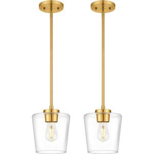 2-Pack Pendant Lights Kitchen Island, 8" Brushed Gold Hanging Lights Fixtures with Clear Glass Shade, Modern Kitchen Pendant Lighting Over Island for Dining Room, AD-22004-1P2L-GD-C, 7.8"