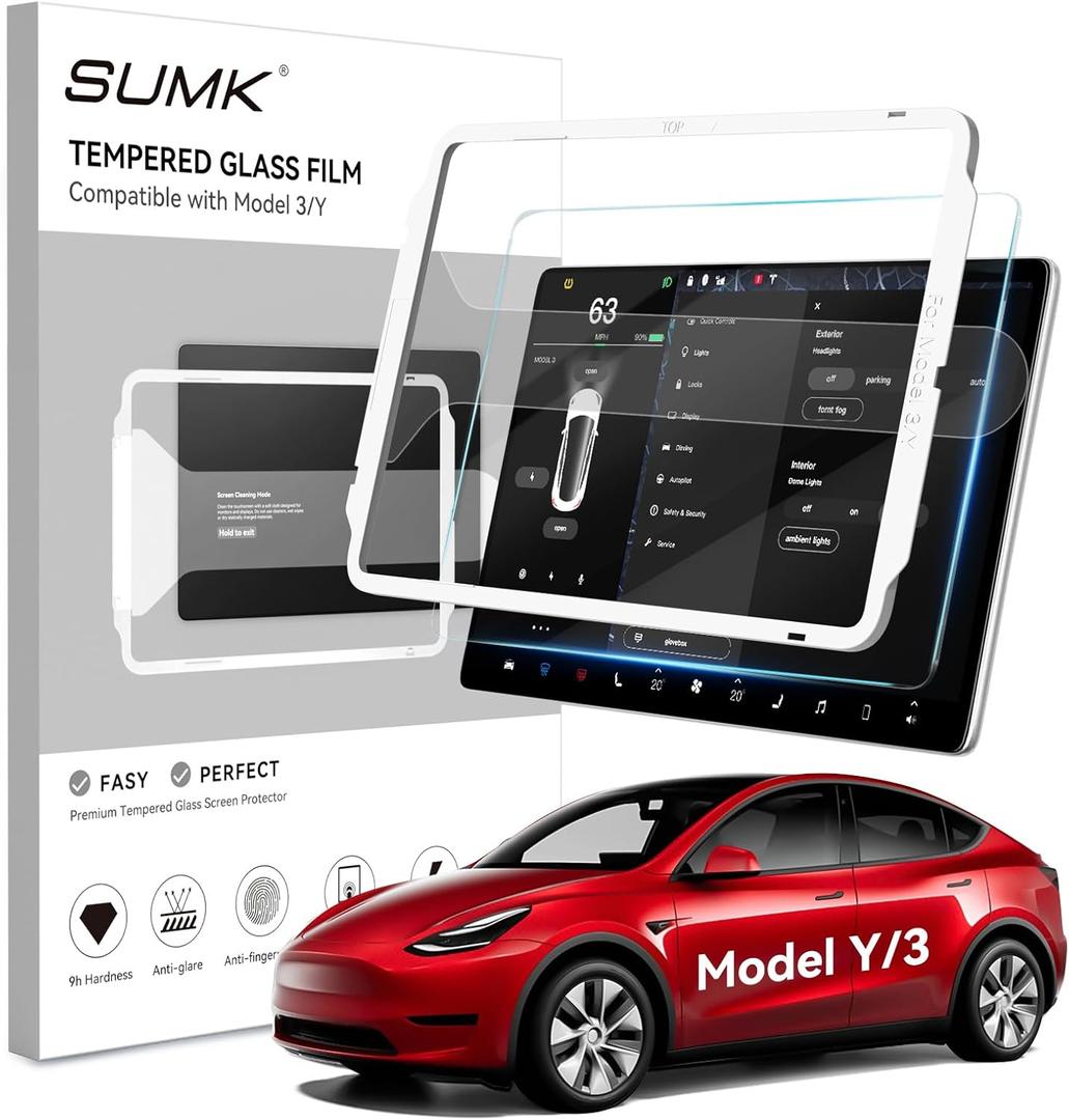 Tempered Glass Screen Protector for Tesla Model Y /3 Accessories, [Anti-scratch & Anti Fingerprint] 15 inches TouchScreen Protector for Model Y (2020~2025) Model 3 (2017~2023) - Glossy