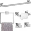 Brushed Nickel Towel Bar Set,5-Piece Bathroom Hardware Set Includes Upgraded Double Base Paper Towel Holder Modern Square Towel Holder Set,Stainless Steel Wall Mount 23.6 Inch
