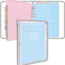 Uquelic Clear PVC Binder with 12 Colorful Pockets - Zipper Binder 3 Ring with Dividers Letter Size (11'' x 8.5'') - Large Capacity Document Organizer, Cute Folder for School, Office & Home Use​ (Grey)