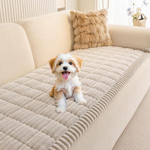 MEETSKY Couch Covers for Sofa, Couch Cover for Dogs Washable, Sofa Covers for Cats, Non Slip Soft Sofa Slipcovers, Love Seat Couch Covers, Furniture Protector, Oatmeal, 27.6" x 59"